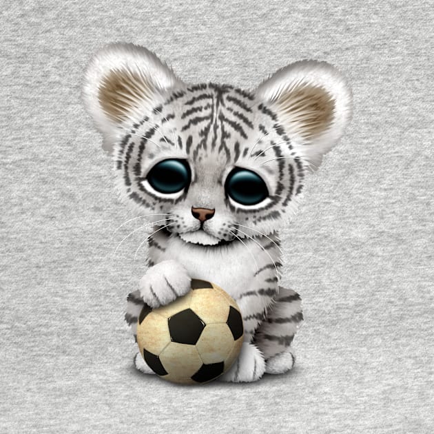 White Tiger Cub With Football Soccer Ball by jeffbartels